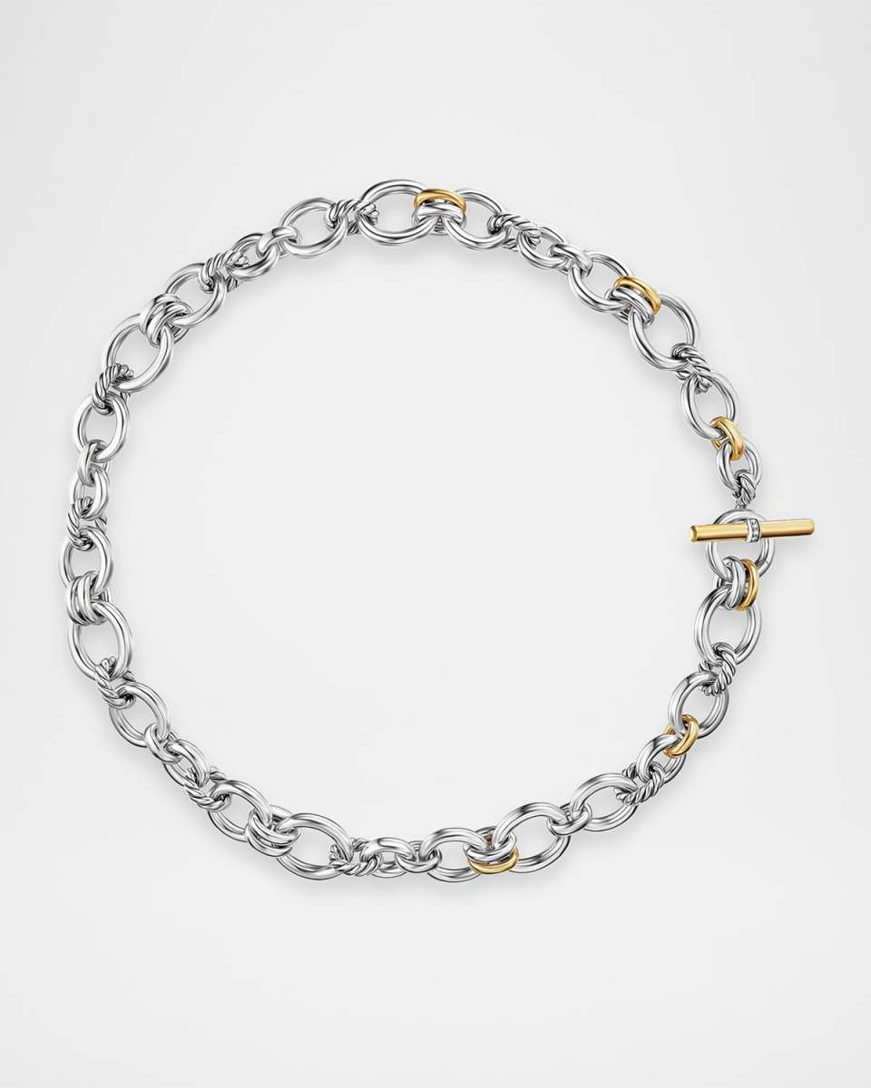 DY Mercer Chain Necklace with Diamonds and 18K Gold in Silver, 20mm